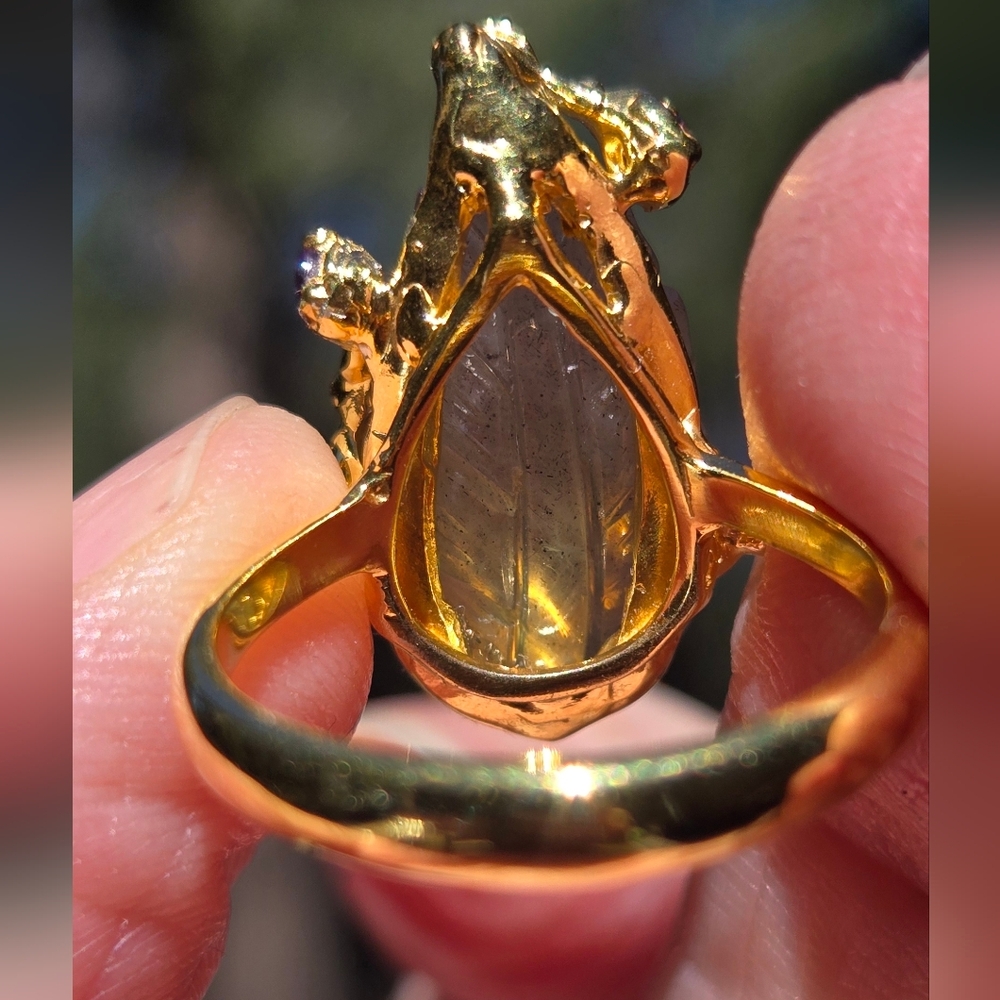 Labradorite Leaf 24k Amethyst Sterling & Gold Ring Sz7 - Picture 9 of 10